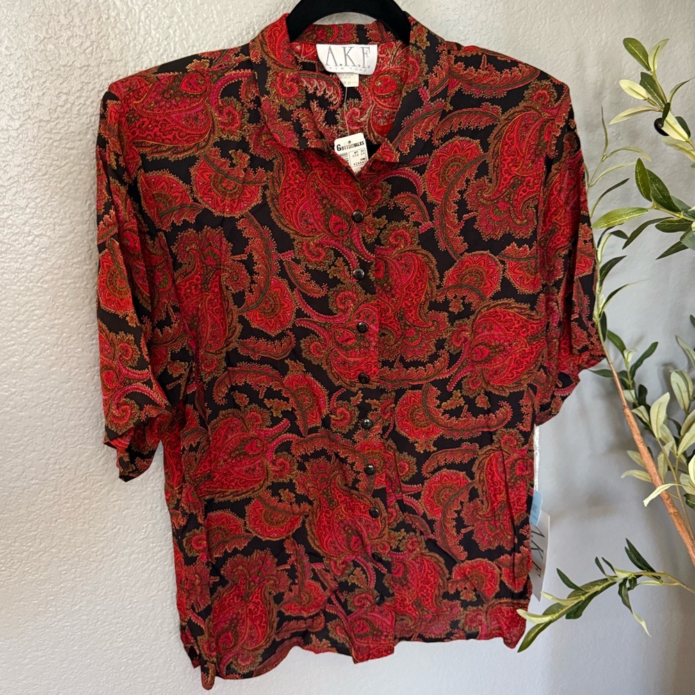 A.K.F. Paisley Short Sleeve Button Down Shirt